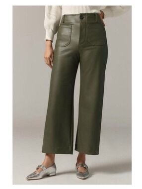Maeve by Anthropologie The Colette Faux Leather Pants Olive Green Size 32